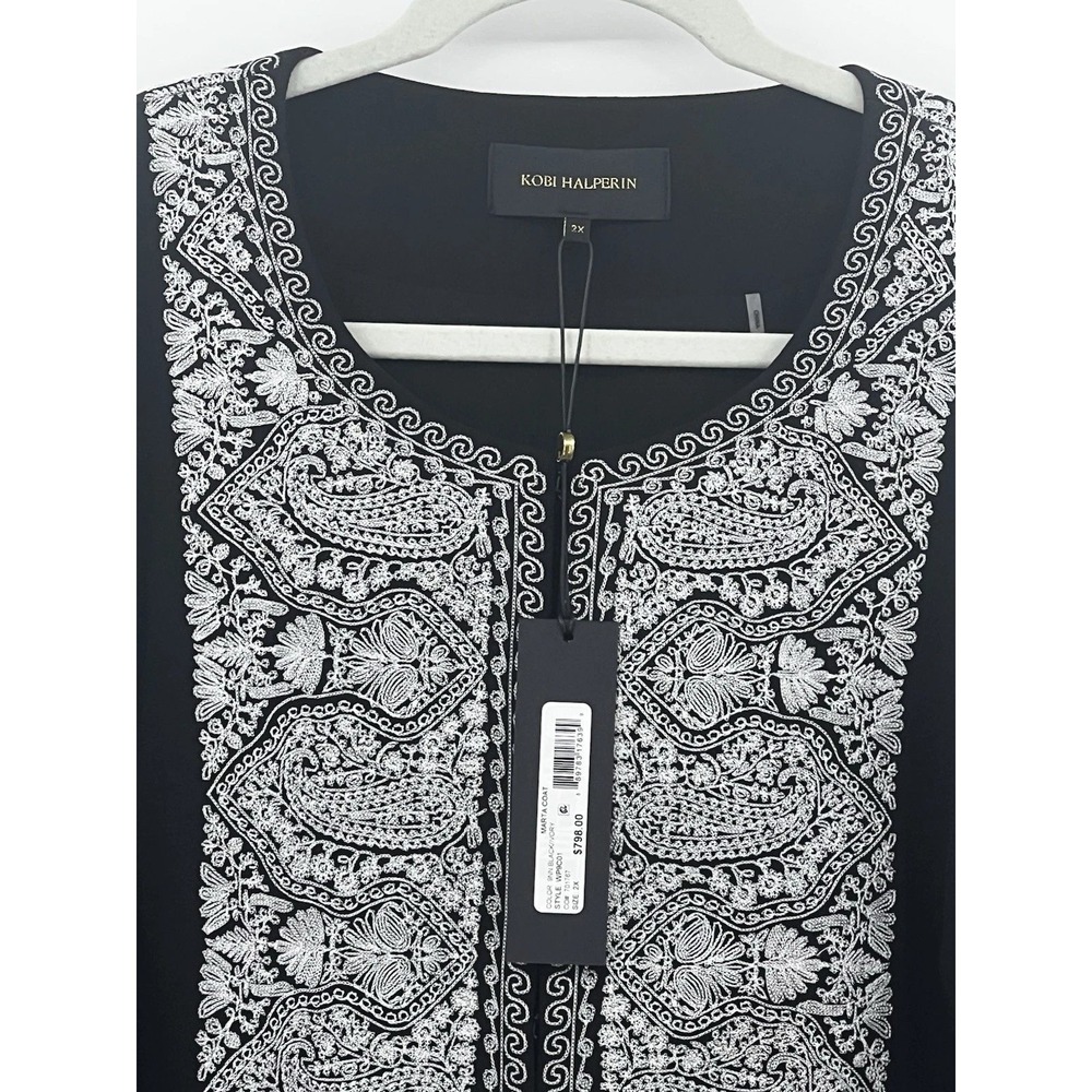 NWT Kobi Halperin Marta Coat Womens 2X Black Ivory Embroidered Paisley Topper - Picture 2 of 12